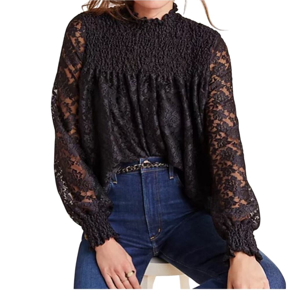 Lace Mock-Neck Blouse Women’s Small Black Whimsigoth Witchcore Cable & Gauge